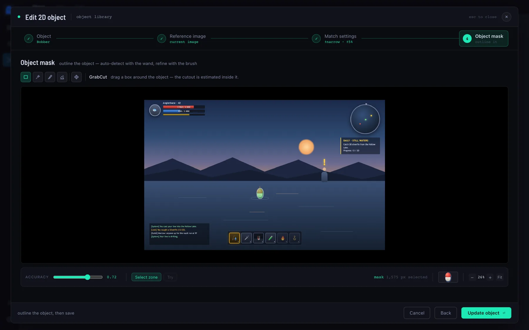 The mask editor, outlining an object inside a screenshot